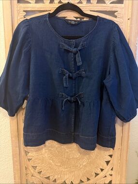 Velvet Heart Indigo Tie-Front Peplum Tunic